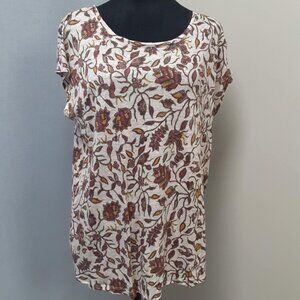 Rachel Zoe Size XL 100% Linen Floral Capped Sleeve Top